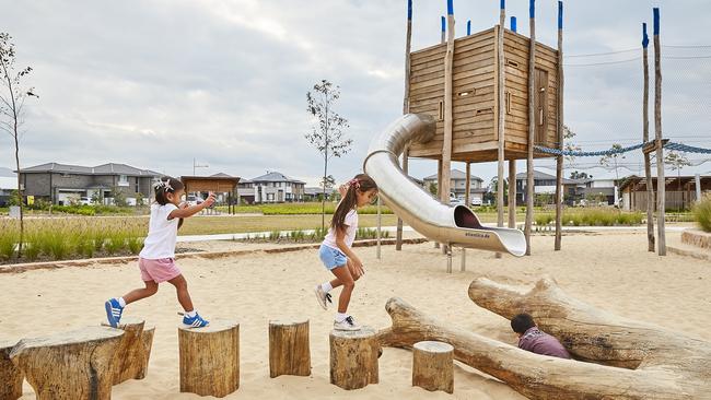 Children have fun in a play area at Stockland’s Willowdale community, in Denham Court, which is a finalist for The Property Council of Australia’s Best Masterplanned Community for NSW award.