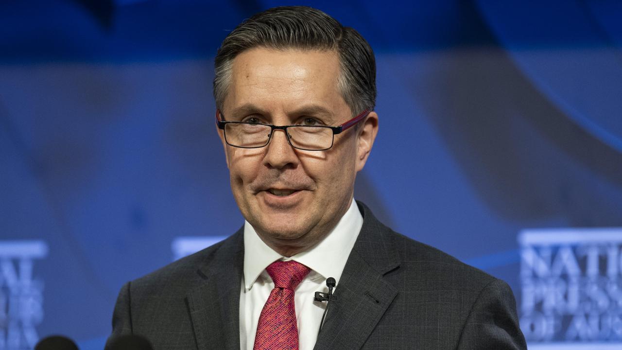 Minister Health and Aged Care Mark Butler addresses the National Press Club in Canberra. Picture: NCA NewsWire / Martin Ollman