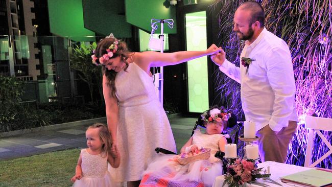 Paige at mum Tania and dad Jacob’s wedding at Lady Cilento Children’s Hospital in Brisbane.