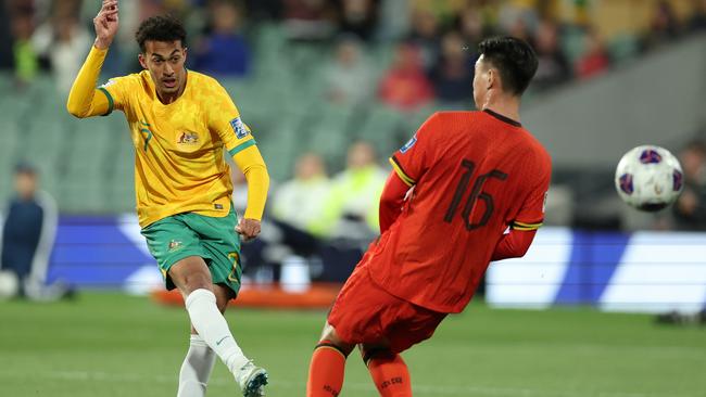 Nishan Velupillay scored on debut for the Socceroos against China. (Photo by Robert Cianflone/Getty Images)