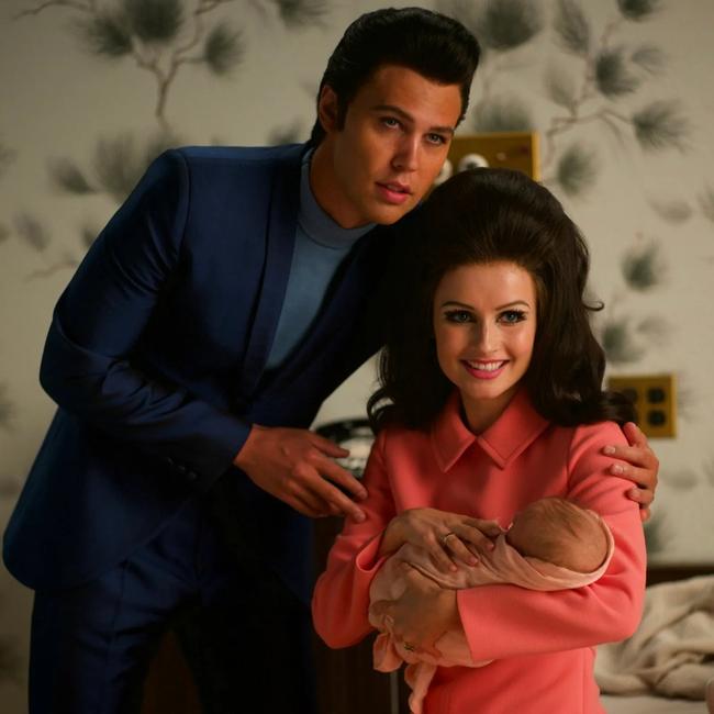 Austin Butler as Elvis Presley and Olivia DeJonge as Priscilla Presley in the Baz Luhrmann film.