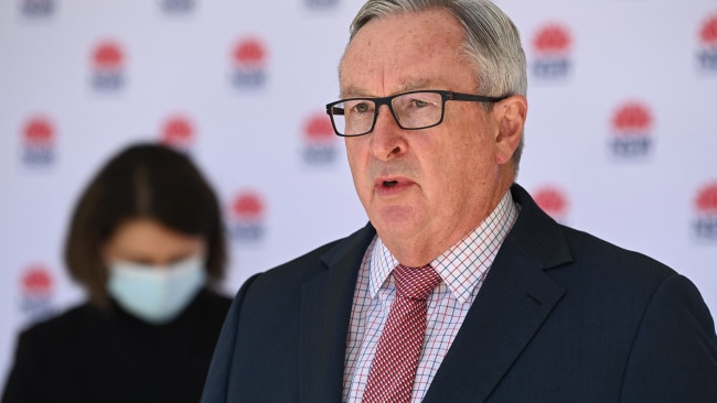 New South Wales Health Minister Brad Hazzard defended the state's health authority over an "error" that saw all Year 12 borders at a Sydney private boys' school given the Pfizer vaccine. Picture: NCA NewsWire / Jeremy Piper