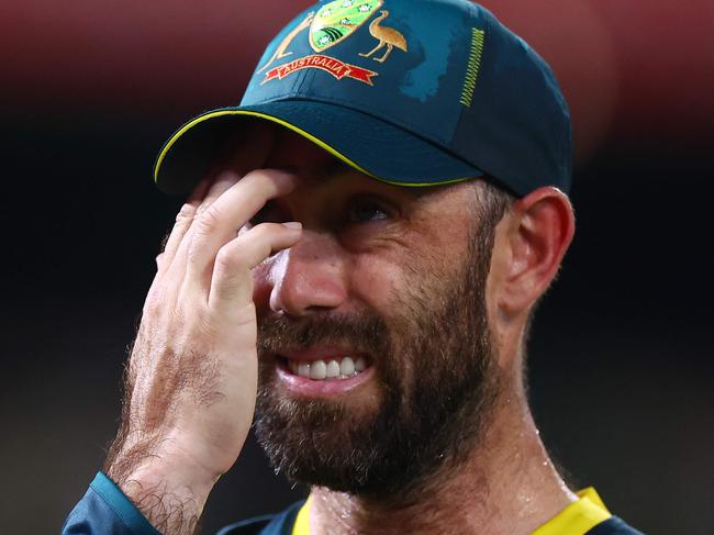 Australia's Glenn Maxwell gestures during the first Twenty20 international cricket match between Australia and Pakistan at The Gabba in Brisbane on November 14, 2024. (Photo by Pat HOELSCHER / AFP) / -- IMAGE RESTRICTED TO EDITORIAL USE - STRICTLY NO COMMERCIAL USE --