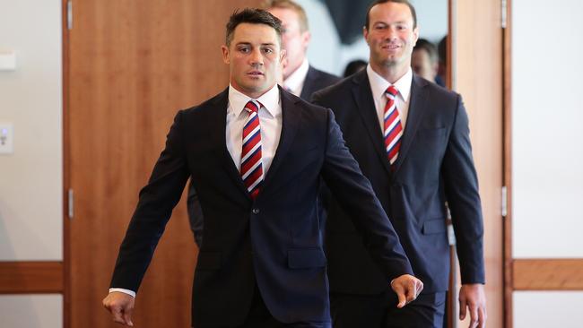 No sling as Cronk enters the grand final Media Conference. (Brett Costello)