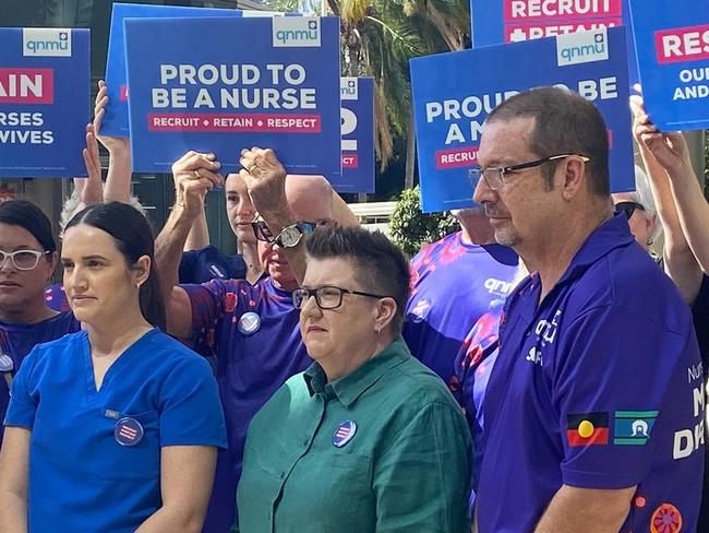 Queensland Health nurses and midwives visited 1 William Street to hand-deliver a letter to Premier David Crisafulli and Health Minister Tim Nicholls seeking clarification regarding the recent announcement of their public sector wages policy. , Before the 2024 state election, the QNMU secured a commitment from the now government to maintain our nation-leading wages and conditions in EB12. However, the recently announced wages policy (3% in 2025, 2.5% in 2026 and 2.5% in 2027) falls significantly short of what is necessary to uphold this commitment and the QNMU is seeking clarity on the government’s ability to honour the commitment made to 45,000 Queensland Health nurses and midwives Picture Facebook