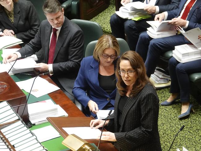 Jaclyn Symes handing down her first state budget in parliament on Tuesday. Picture: Valeriu Campan