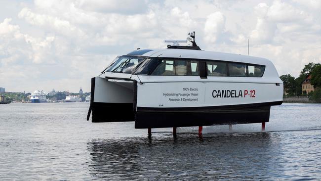 The significantly less glamorous Candela P-12 electric ferry looks like a poorly executed movie prop from a straight-to-streaming Jaws remake. Photo: Henrik MONTGOMERY/AFP