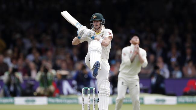 LONDON, ENGLAND – AUGUST 17: Steve Smith of Australia reacts after playing a shot during day four of the 2nd Specsavers Ashes Test between England and Australia at Lord's Cricket Ground on August 17, 2019 in London, England. (Photo by Ryan Pierse/Getty Images)