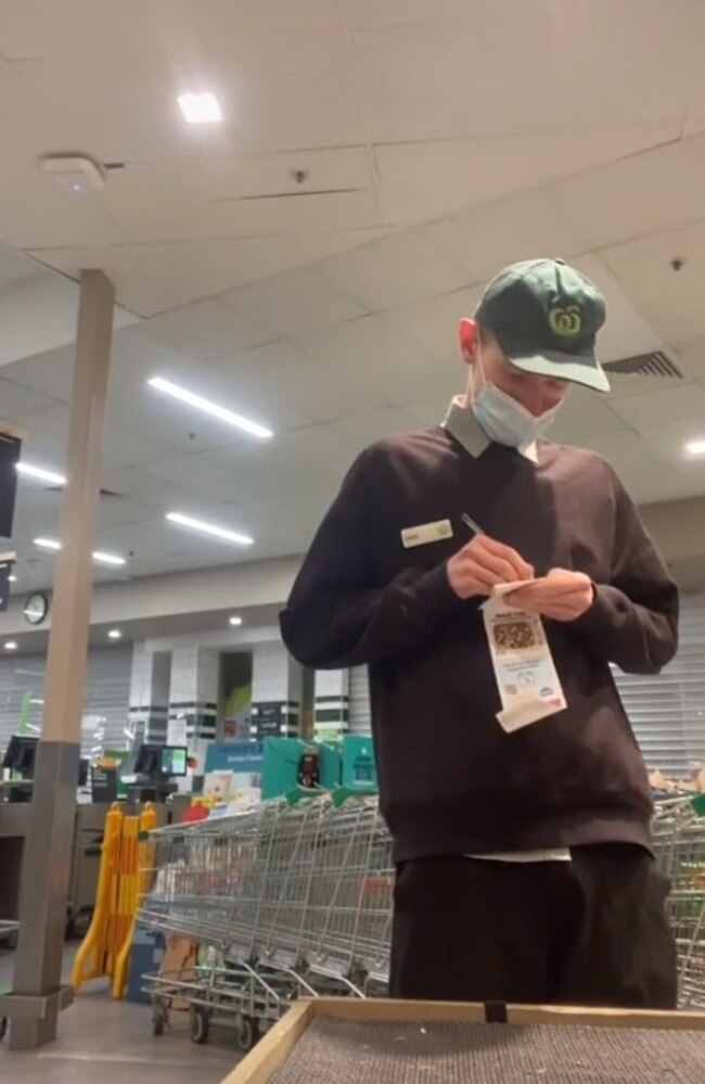 Liam Kirley, from Sydney, who runs the Woolies TikTok page, showed how workers set up the store every morning. Picture: TikTok/woolworths_au