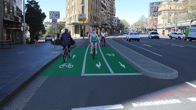 An artist’s impression of the Oxford St Cycleway. Picture: City of Sydney