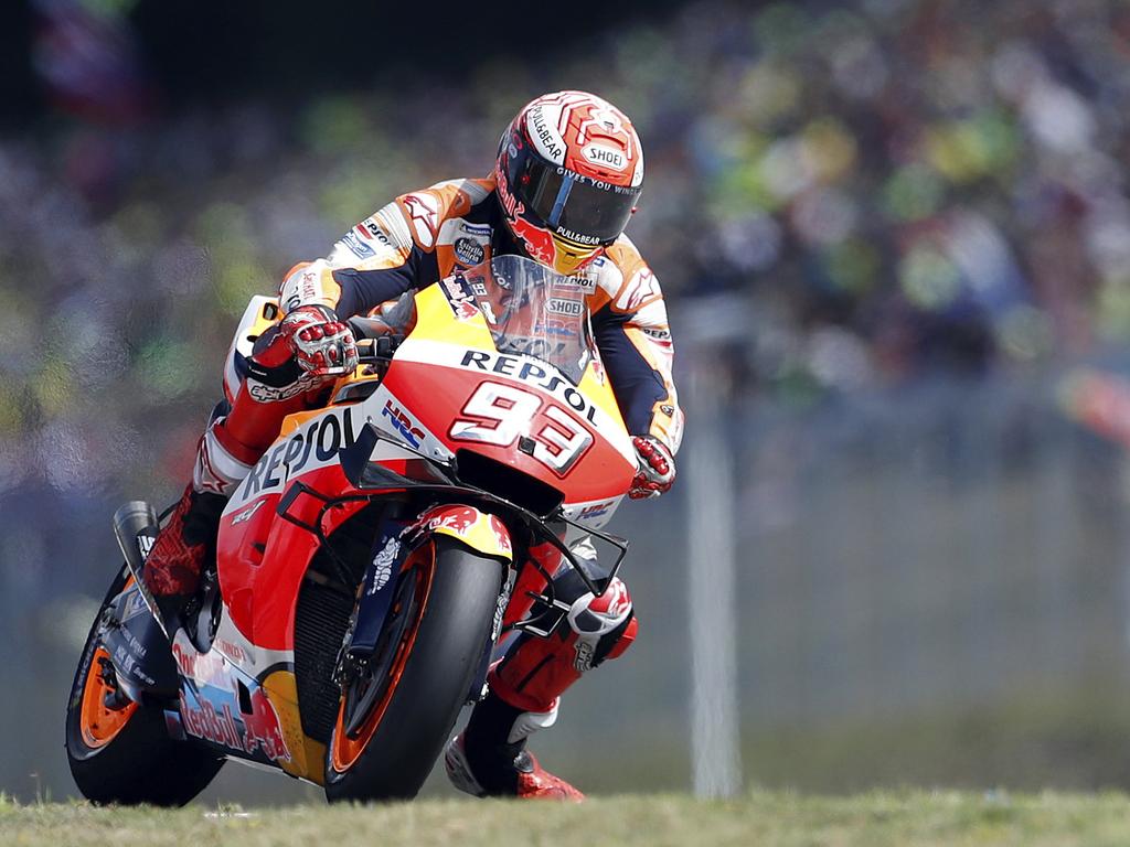 Marc Marquez at full tilt around the Automotodrom Brno in the Czech Republic.