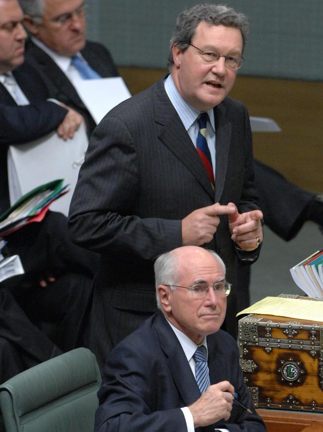 Alexander Downer with John Howard during Question Time, 2007.