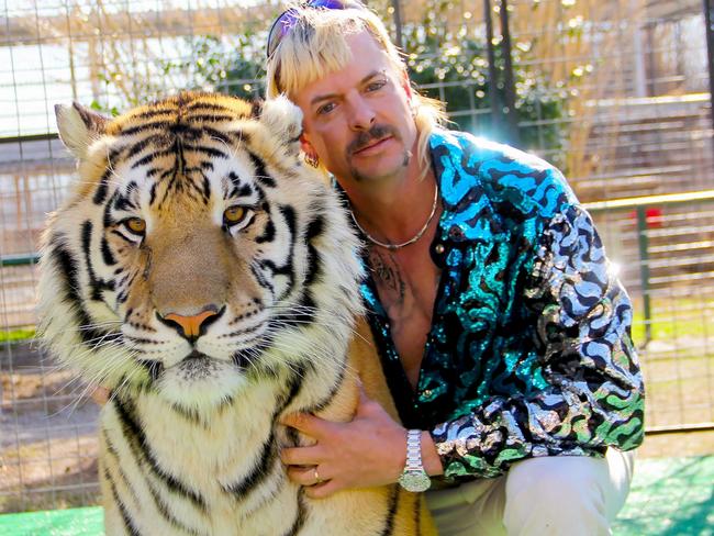 Joseph “Joe Exotic” Maldonado-Passage with one of his tigers. Picture: Netflix/AFP