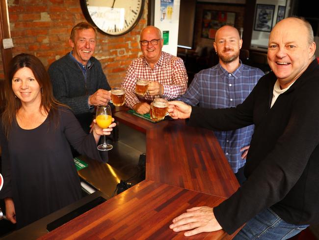 Commo publicans of more than 36 years Andrea Hempton and Jack Whitley handed over the reigns to new lessees Matt Connell, Andrew Clark and Billy Brownless in September. Picture: Alison Wynd