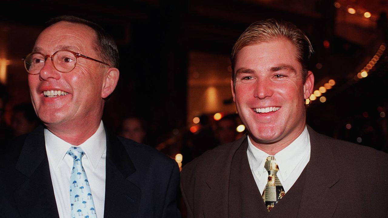 4/5/97:  Mr Lloyd Williams with Shane Warne at the Crown Casino complex.  p/