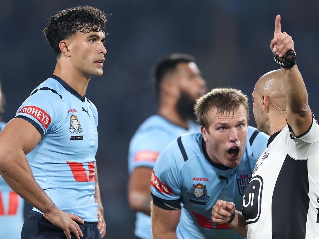 Joseph-Aukuso Suaalii is sent off by referee Ashley Klein. Picture: Getty Images