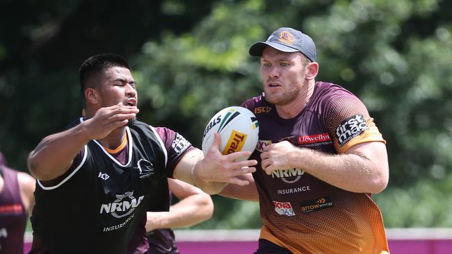 Matt Lodge (R) will miss Brisbane’s next two matches. Picture: Peter Wallis