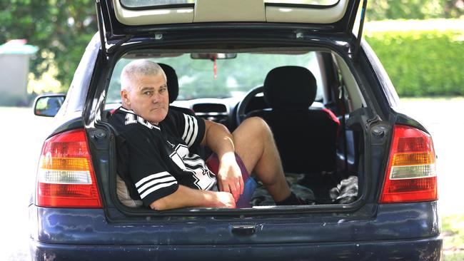 Brendon Keith is now living in his car in Paradise Point. Picture: Annette Dew.