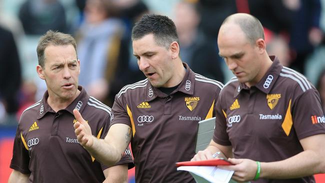 Adem Yze with Alastair Clarkson and Cameron Bruce.