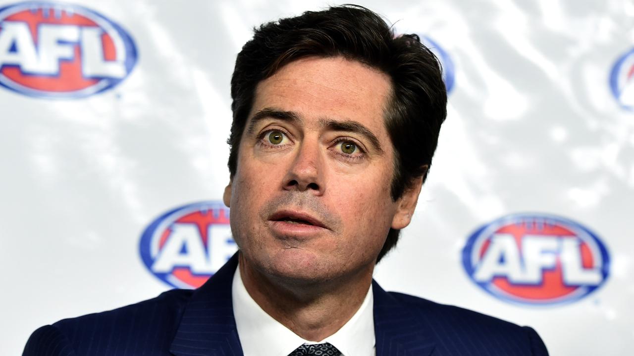 AFL CEO Gillon McLachlan speaks to the media at AFL House in Melbourne, Tuesday, Jan.12 2016. WADA today found 34 past and present Essendon AFL players guilty of using performance enhancing drugs. (AAP Image/Julian Smith) NO ARCHIVING