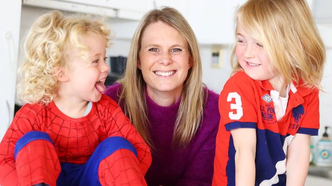 ‘Women aren’t working when they could,’ says Alison van den Dungen, with Arjen, 4, and Johannes, 6. Picture: Aaron Francis