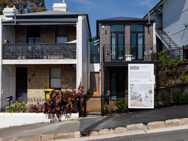 SYDNEY, AUSTRALIA - NewsWire Photos SEPTEMBER 14 2023. Generic housing & real estate house generics. Pic shows a new build house for sale in Balmain, beside traditional terraces. Picture: NCA NewsWire / Max Mason-Hubers