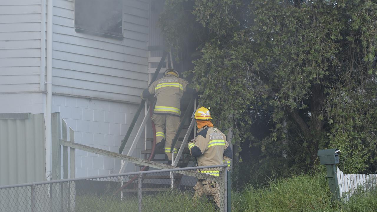 Emergency services at the scene of a house fire in Jones St, Harlaxton, Monday, January 25, 2021. Picture: Kevin Farmer