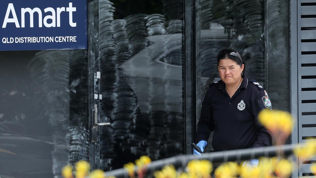 A police officer at the scene of the shooting, which occurred on Monday morning. Picture: Liam Kidston