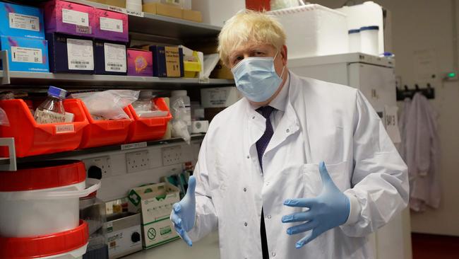 British Prime Minister Boris Johnson visits a COVID-19 vaccine research facility in Oxford. Picture: AFP