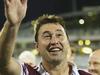 CANBERRA, AUSTRALIA - SEPTEMBER 3: Terry Hill of the Eagles celebrates after the round 26 NRL match between the Canberra Raiders and the Manly Warringah Sea Eagles at Canberra Stadium on September 3, 2005 in Canberra, Australia. (Photo by Mark Nolan/Getty Images)