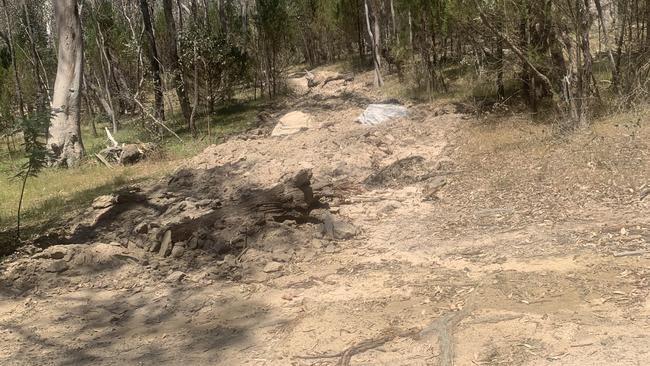 One of the access tracks that Parks Victoria has blocked with boulders and dug up to make inaccessible.