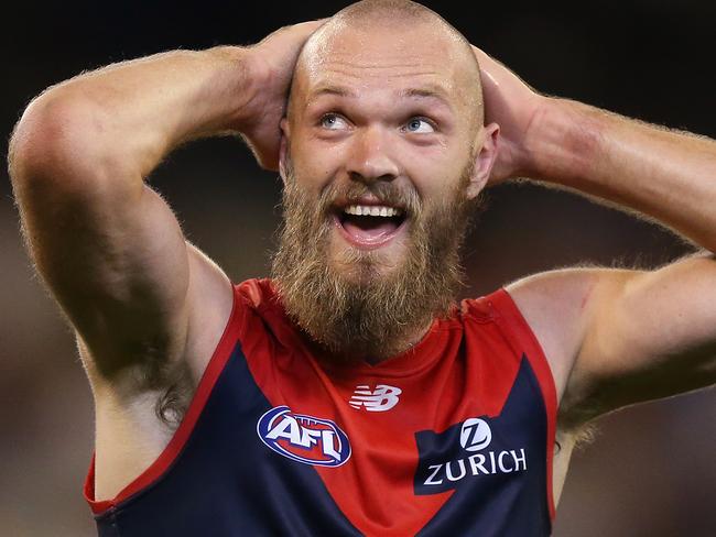 MELBOURNE, AUSTRALIA - APRIL 05: Max Gawn of the Demons looks dejected after defeat after giving away a free kick during the round three AFL match between the Melbourne Demons and the Essendon Bombers at Melbourne Cricket Ground on April 05, 2019 in Melbourne, Australia. (Photo by Michael Dodge/Getty Images)