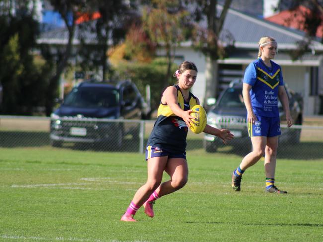 SFLW Community League - Action from Sorell v St Virgils during the annual Pink Sock-Carolyn Birch Memorial Match. Picture: Jake Garland