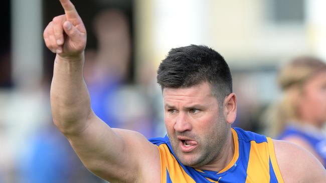 Marc Holt celebrates after adding another goal to his enviable tally. Picture: AAP/ Chris Eastman