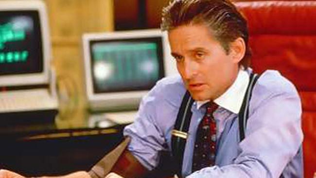 Michael Douglas as Gordon Gekko in a scene from film 'Wall Street'.