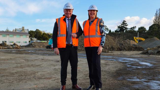 Premier Jeremy Rockliff with federal Infrastructure, Transport, Regional Development and Local Government Minister Catherine King at Macquarie Point. A formal application for the redevelopment of Macquarie Point has been lodged with the Tasmanian Planning Commission. Picture: Supplied