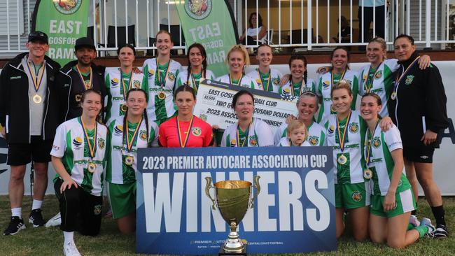 The East Gosford Rams celebrating after winning the 2023 Central Coast Women's Association Cup. Photo: supplied