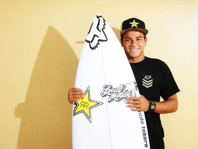 Hawaiian Surfer Keanu Asing at the Australian Open of Surfing at Manly Beach. Picture: Braden Fastier