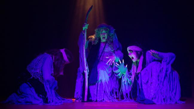 The three witches from Macbeth by Independent Theatre. Picture: Jacqui Munn