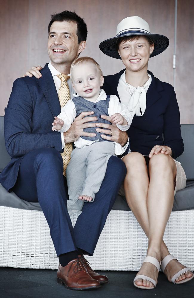 Angelica Quatela with husband Andrea Coda and son Alberto Coda at Merewether Surfhouse. Picture: Sam Ruttyn