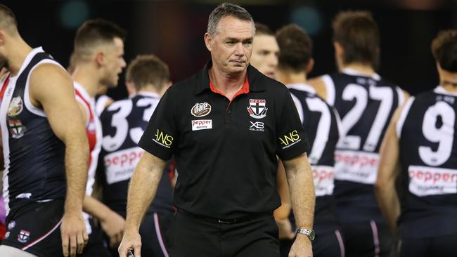 AFL Round 8. 10/05/2019. St Kilda vs West Coast Eagles at Marvel Stadium. St Kilda coach Alan Richardson at 3\\4 time . Pic: Michael Klein.