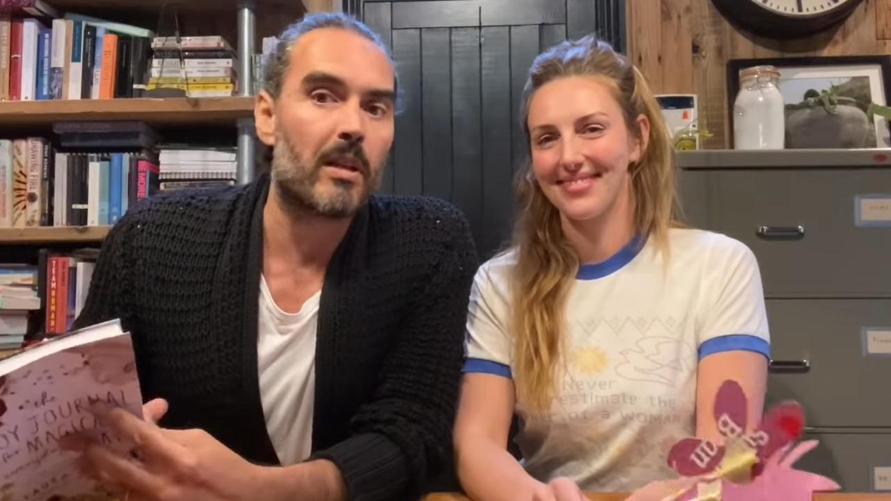 Russell Brand and wife Laura Gallacher. Picture: YouTube