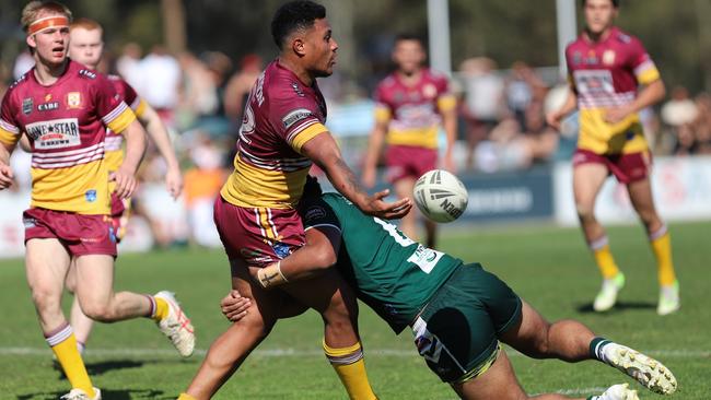 Judah Galuvao offloads for Glenmore Park. Picture: Steve Montgomery