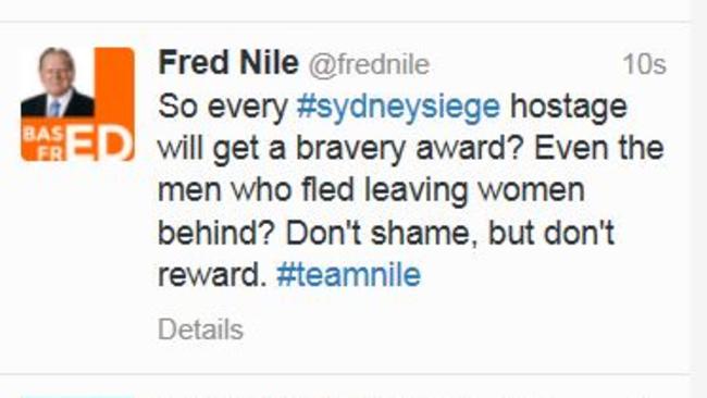 Fred Nile’s tweet on Sunday.