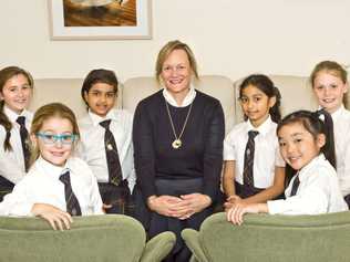 Fairholme Naplan results. Back (from left) Amelia Beattie, Richa Vimal, Dr Linda Evans, Sandili Phaltane, Lucy WilliamsFront: Gracie Walker and Alicia Yap. Wednesday, 29th Aug, 2018. Picture: Nev Madsen