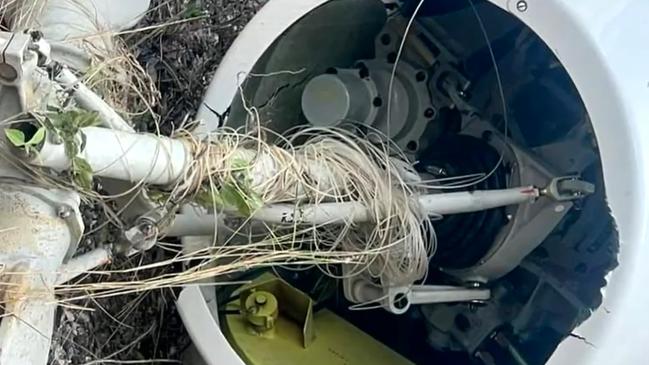 A kite string entangled around the main rotor led to the helicopter falling from the sky. Picture: Supplied / Channel 9