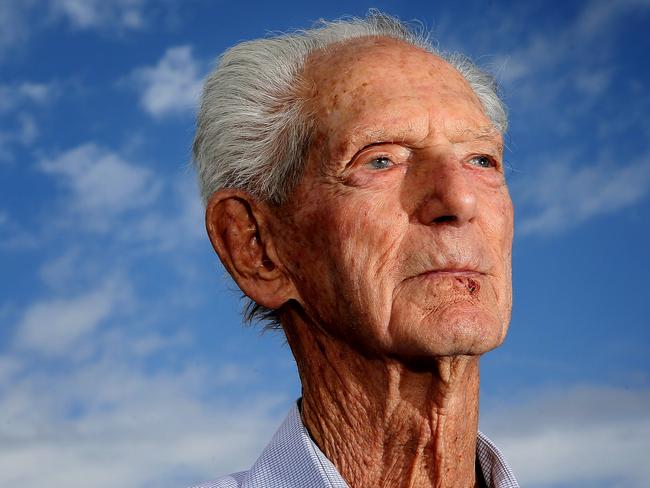 07/02/2017 Peter and wife Berry Hackett at Port Kennedy. Peter Hackett served in the 2nd Heavy Anti-Aircraft Battery in Darwin in 1942 and through several of the Japanese air raids. He barely made it to Darwin after falling into a coma due to septicaemia from a minor finger injury sustained while on the train heading up. He is currently blind due to his service and missing one eye due to cancers caused while staring into the Darwin skies looking for enemy activity. He worked alongside Wilbur "Darkie" Hudson, also know as the naked Gunner. After leaving the army he went on to work for Australia Post for 30 years before retiring to a life of fishing and annoying his wife in Port Kennedy. pic Colin Murty The Australian