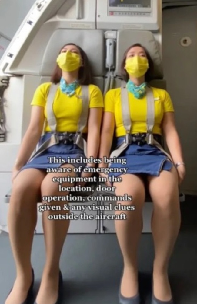 In another clip Henny explained why flight attendants sit on their hands during every departure and landing. Picture: TikTok/_hennylim