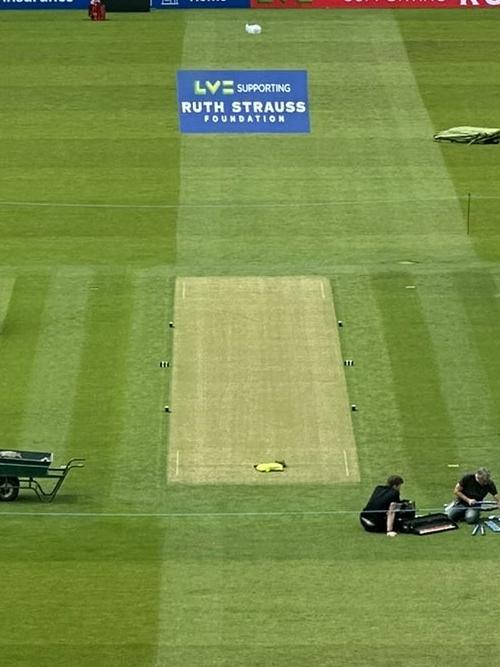 The Lord's pitch, a day out from the second Ashes Test. Photo: Daniel Cherny on Twitter