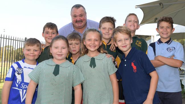 The Big Marn Darryl Brohman with some local children at Moorebank Sports Club. Pictures: Simon Bullard